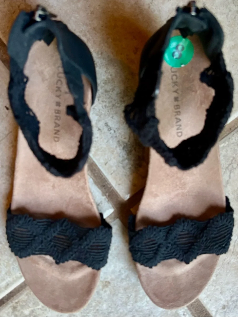 Lucky Brand Crocheted Black Wedge Strappy Wedges Sz 8